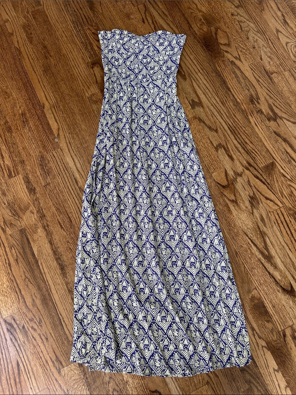 Strapless Purple & cream Printed Maxi Dress
